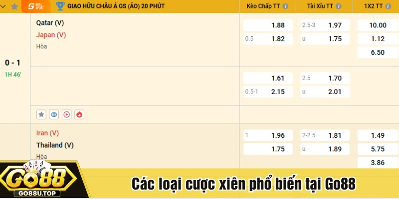Các loại cược xiên phổ biến tại Go88